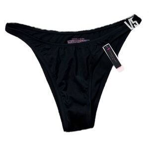 Victoria’s Secret Swim Bikini Bottom Size XL NWT Black Silver Logo